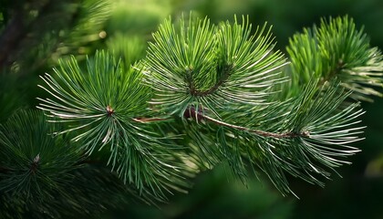 detailed close up of a lush green pine tree branch perfect for nature holiday and seasonal themed projects