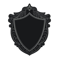 Obraz premium Black shield shape with ornate grey decorative border