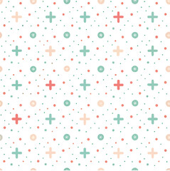 Pastel plus signs and dots seamless pattern background