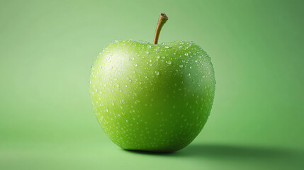 Green apple isolated on bright green gradient background, clean diet concept for ad use