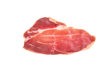 Slices of prsut, Balkan pork meat ham isolated on white background. top view