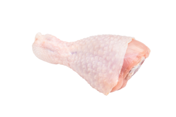 Fresh chicken drumsticks, raw poultry showcasing their rich color and tender texture, ready for marinating and grilling. isolated on white background. top view