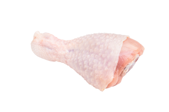 Fresh chicken drumsticks, raw poultry showcasing their rich color and tender texture, ready for marinating and grilling. isolated on white background. top view