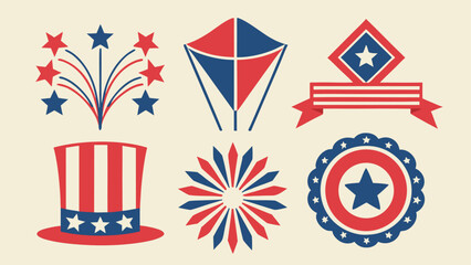 Patriotic symbols stars stripes hat fireworks vector