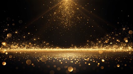 Golden Radiance An Elegant Black Background with Shimmering Gold Particles and Soft Light Upscale