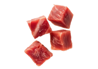 some tuna fish meat cubes isolated on white or transparent png