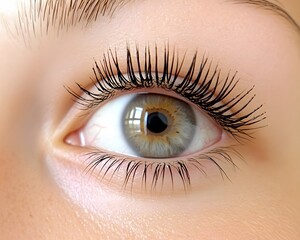 Obraz premium Closeup of a Woman's Eye with Long Eyelashes and Green Iris