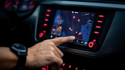 Modern Car Navigation System Interactive Map Display and Touchscreen Controls
