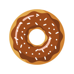 Delicious Chocolate Frosted Donut with Sprinkles Flat Design Vector Illustration - Sweet Dessert Graphic
