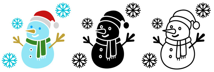 snowman icon, simple flat style, vector illustration, symbol, design logo template pictogram, for ui or ux isolated on white for mobile app, editable