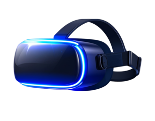 VR headset with neon effects, virtual reality vector, transparent background 
