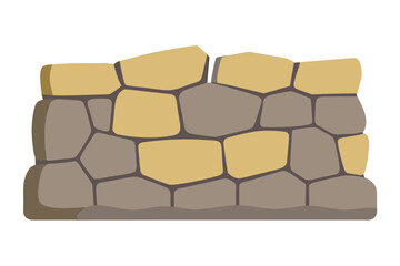 Cracked and weathered stone wall with uneven natural rock shapes and mortar