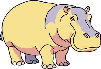 Obraz premium Hippopotamus animal vector illustration with pastel yellow and pink colors friendly hippo cartoon design 