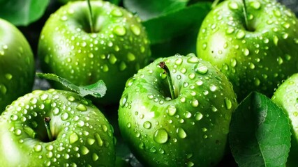 Close up of fresh green apples with water droplets - Powered by Adobe