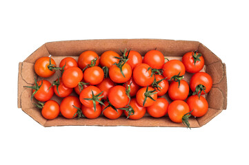 Fresh cherry tomatoes, bursting with flavor and vibrant color, perfect for salads or snacking. isolated on white background. top view
