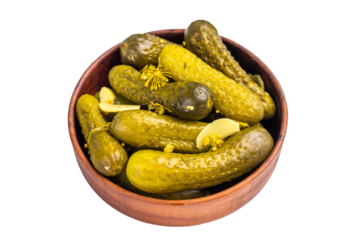 Pickled Gherkins beautifully arranged and ready to elevate your culinary creations with their bold taste. isolated on white background. top view