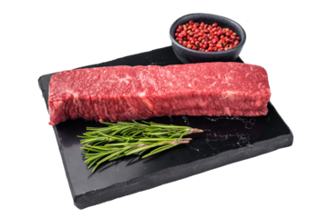 Premium Japanese wagyu beef steak, highlighting its tender texture and luxurious fat content. Ideal for those seeking a truly indulgent culinary experience. isolated on white background. top view