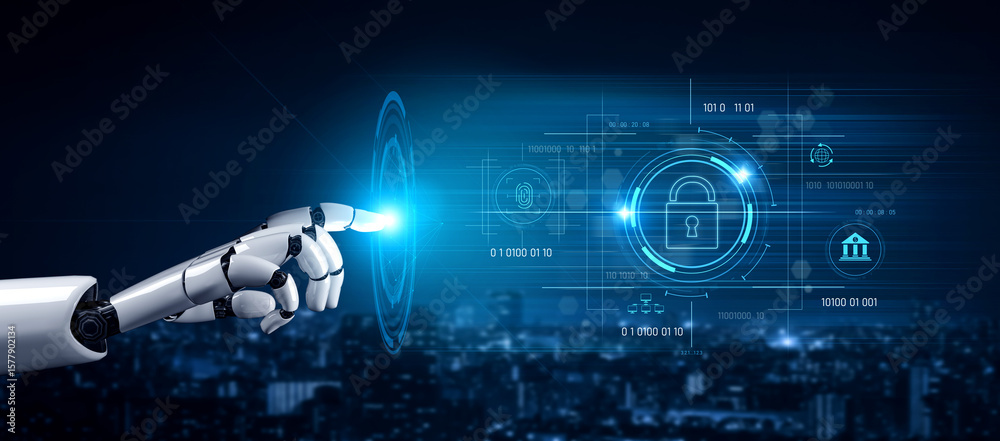 Poster ai securing digital access through biometric authentication, protecting identity, monitoring threats