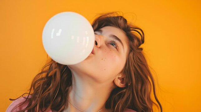 Bubble Gum Bliss: Capturing a candid moment of a young individual blowing a massive bubble, this photo radiates joy, simplicity, and playful enjoyment.