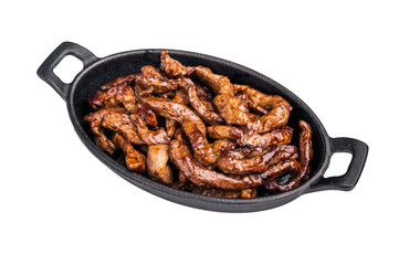 Korean Beef  Meat Bulgogi Hot Plate isolated on white background. top view