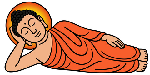 Vector illustration of Buddha in a reclining position, colorful reclining Buddha vector illustration, sleeping Buddha illustration