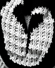 Abstract Knitted Textile Art in Black and White. Threadbare Heart Concept– Holding On After Heartbreak. Knitted Backgrounds Collection