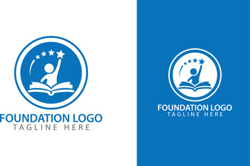 education foundation logo design for learning success and academic achievement with stars and book