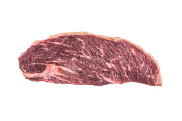 Fototapeta premium Fresh raw top sirloin steak, showcasing its rich color and marbling. isolated on white background. top view