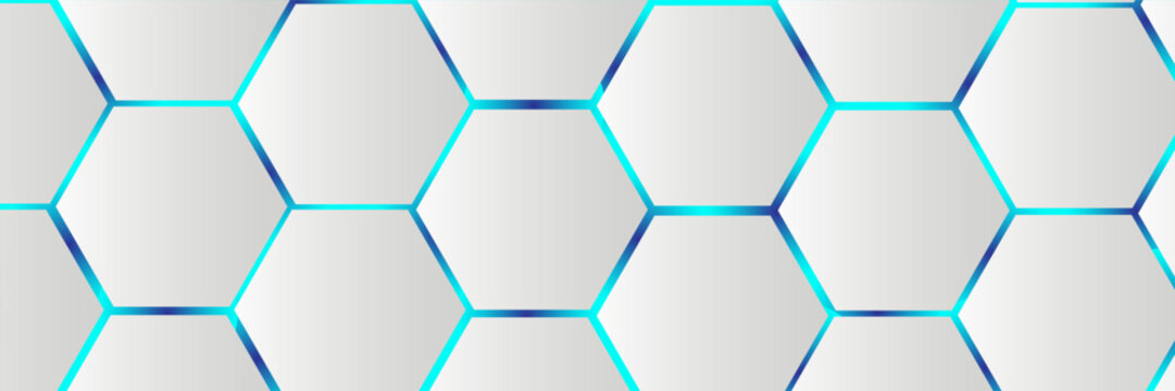 White 3d hexagonal technology vector abstract background. Blue bright energy flashes under hexagon in modern technology futuristic background vector illustration. White honeycomb texture grid.
