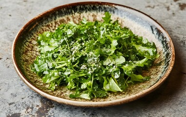 Fresh Arugula Salad in Rustic Bowl Healthy Food