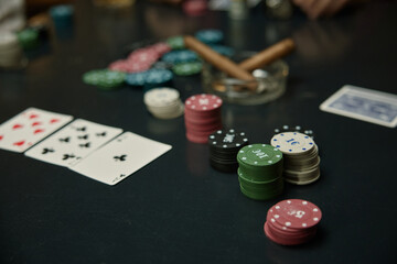 Poker night an evening filled with chips, cards, cigars around the Table