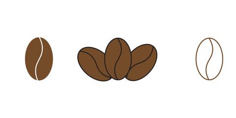 Coffee Bean Icons Set. Outline, Flat, and Filled Styles for Café Branding and Packaging