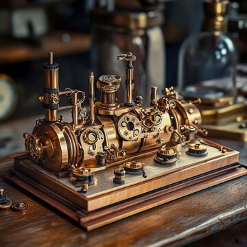 Intricate Steampunk Gadgetry A detailed steampunk gadget with brass and copper elements intricate and vintage