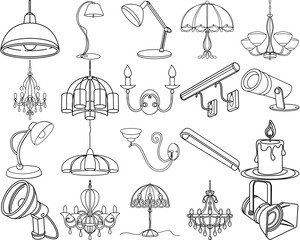 Obraz premium Set of icons featuring various types of lamps and lighting designs 