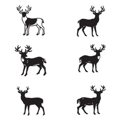 Silhouette deer and stag set vector