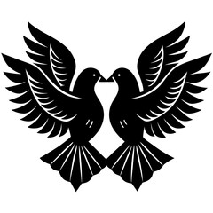 Obraz premium Two doves are facing each other with their wings spread wide