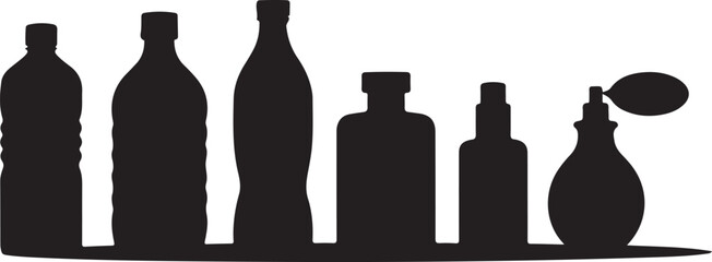 Fototapeta premium Black bottle silhouettes collection white bottles