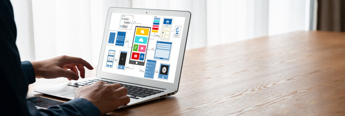UX UI design process for modish mobile application and website . Creative prototype of wireframe...