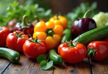 vibrant fresh produce close colorful arrangement nature bounty organic vegetables fruits, healthy, green, yellow, red, orange, macro, display, leaf, root
