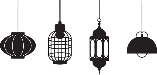 Four hanging lamps in silhouette black white