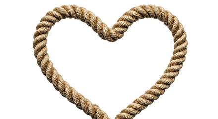 A simple heart shape formed by a thick twisted rope on a clean white background in a studio setting