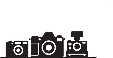 Three black cameras graphic design photography white