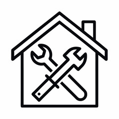 Simple line art vector icon of crossed wrenches. Perfect for repair graphics, mechanic visuals, service icons, maintenance branding, DIY projects, construction tools, and equipment symbols.