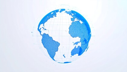 Light-blue globe, detailed world map, gridded