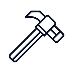 Flat line vector icon of a hammer. Perfect for construction graphics, tool designs, DIY visuals, repair symbols, handyman branding, and building or renovation projects.