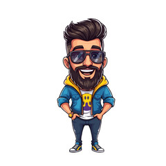Obraz premium Stylish man with beard wearing sunglasses and hoodie for World Beard Day 