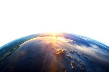Sunrise over the earths horizon in space isolated on transparent background