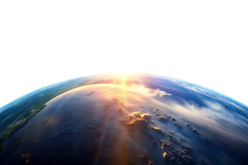 Sunrise over the earths horizon in space isolated on transparent background