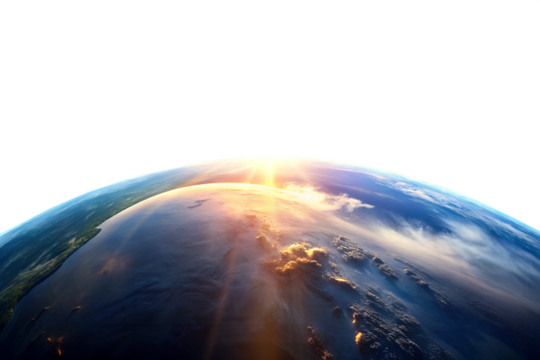 Sunrise over the earths horizon in space isolated on transparent background