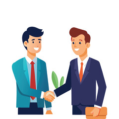 Business people in suits shake hands in the office, symbolizing teamwork and success